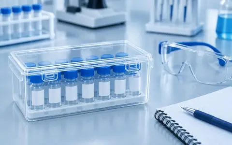 Sealed laboratory reference samples in a storage box